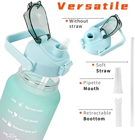 Water Bottle With Straw,2L Measured Plastic Drinking BPA Free Non-Toxic Sports Drinks Time Markings Motivational Fitness