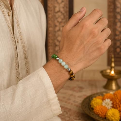 Image of Beaded Bracelet for Men & Women | Stretchable Handmade Prayer Meditation Yoga Wrist Bracelet | Stylish Everyday Wear | Free Size