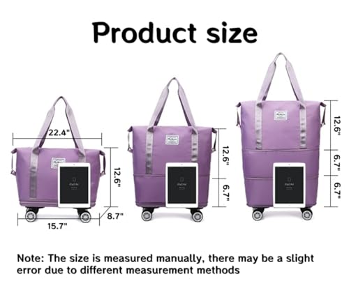 Foldable Duffle Travel Bag with Wheels, Expandable Rolling Duffle Suitcase, Detachable Rolling Luggage Wheels, Carry-on Large Duffel Bag, Suit Gym, Camping or Business Trip (Purple)4
