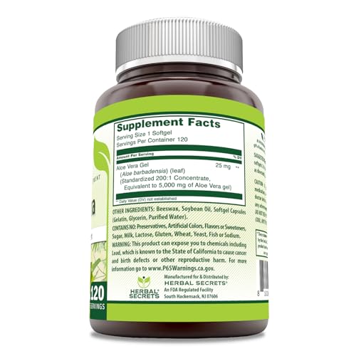 Herbal Secrets Aloe Vera 25 Mg Concentrate 200:1 | 5000 Mg Equivalent | 120 Softgels | Non-GMO | Gluten-Free | Made in USA - Image 4