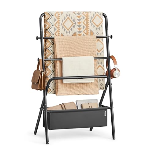 Vasaglefreestandingtowelrackfoldableblanketholdertowelholderwith4hooksfabricbasket39incheshighforbedroomlivingroombathroominkblackandslategrayulls020b01 Urban Country Home Decor Vasagle freestanding towel rack foldable blanket holder towel holder with 4 hooks fabric basket 39 inches high for bedroom living room bathroom ink black and slate gray ulls020b01 urban country home decor