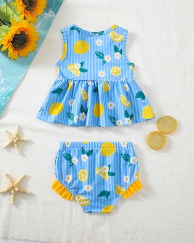 Image of Toddler Girl Swimsuit Baby Girl Bathing Suit Long Sleeve Floral Zipper One-Piece Rash Guard Swimsuit with Hat