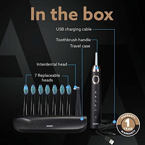 AGARO COSMIC PLUS MAX Sonic Electric tooth brush for adults with 5 modes 7 brush heads 1 interdental head, Carry Case and rechargeable with 4 hours... - Image 7