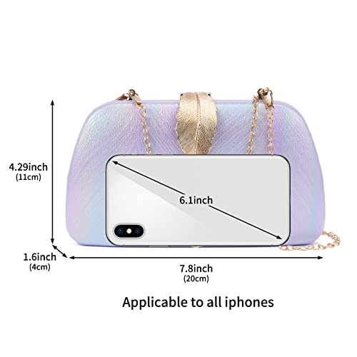 Weimzc Women Clutch Bag Evening Bag,Leaf Snap Closure Evening Handbag,Lady Party Wedding Small Clutch Purse(Purple Gradient) #TOP1