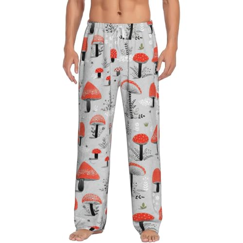 Pantalon de pyjama imprimé champignons homme en flanelle et polaire douce