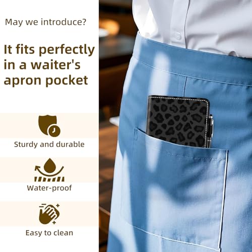 Tudguiloae Server Book for Waitress, PU Leather Server Guest Check Book with Zipper Pocket and Card Holder, Server Wallet Booklet for Waitstaff Organizer Fit Server Apron, Black Leopard Print - Thumbnail 6