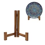 Mency Direct Plate Stands for Display, 7 Inch Plate Holders for Displaying, Rustic Solid Wood Tabletop Saucer Rack, Folding Picture Frame Holder Easel