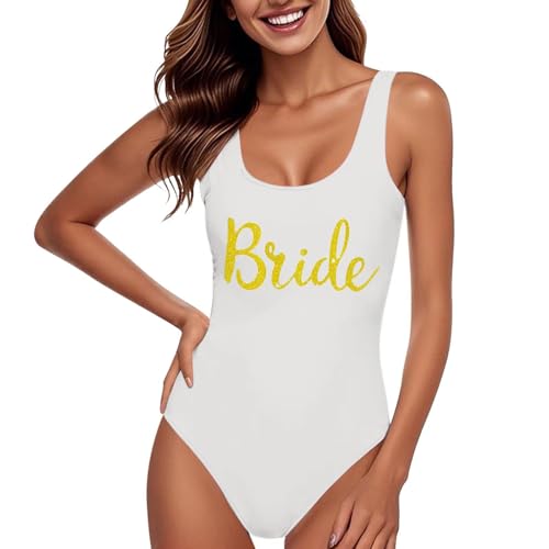 Bañador Despedida Soltera Sexy Espalda Expuesta Trajes de baño de Novia Nupciales Vientre Plano Bikinis Bride Bañadores Mujer Reductores Ropa de Baño con Relleno Piscina Playa Vacaciones Beachwear