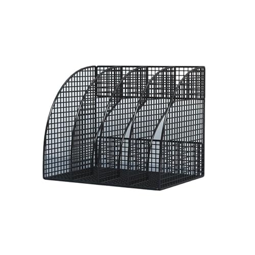 File Rack Desk File Organizer, Metal Mesh Vertical Desktop Holder, 4-Section File Organizer for Office Letter Trays(Black)