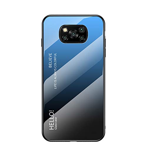 FANFO® Coque pour Xiaomi Poco X3 Pro/Xiaomi Poco X3 NFC Étui, Verre Trempé de Couleur Dégradée Etui Housse Arrière Mobile, Antichoc Anti Rayures Silicone Cadre Hybride Case Cover, Bleu Noir Cover