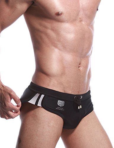 SEOBEAN Mens Low Rise Sexy Swimwear Boxer Brief Trunks 2229 Black