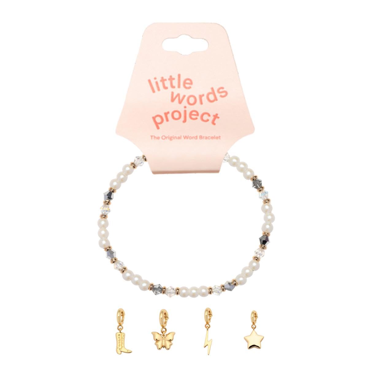Pulsera con dije de hebra de perlas de Little Words Project, con bota de vaquero, rayo inflado y estrella inflada, cuentas vibrantes y herrajes de latón chapado, diseño artesanal, talla XS
