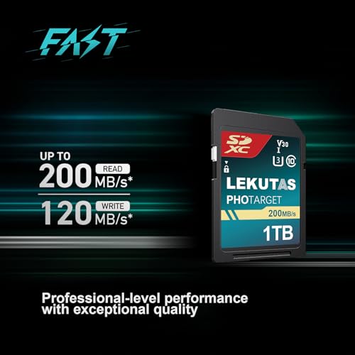 LEKUTAS 1T (999GB) SDXC UHS-I メモリーカード - 最大200MB/秒の読み取り速度 C10 U3 V30 4K UHD フルHD 4K ビデオ SDカード Canon Nikon Sony Panasonic デジタル一眼レフカメラ用 ミラーレスカメラ用