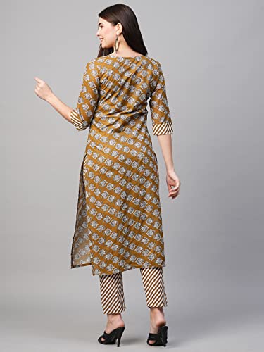 Image of GoSriKi Women's Cotton Blend Printed Straight Kurta With Pant