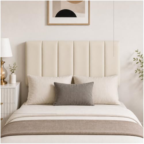 Bedding Home Lined Upholstered Headboard Single Bed Divan Bed Frame | Sturdy Wood Frame Padded Plush Bed Headboard Back Rest Support | Cream Single Headboards (3Ft Single - Cream)
