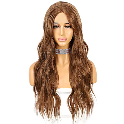 Perruque lace front synthétique longue marron ondulée INPETS de 20 pouces