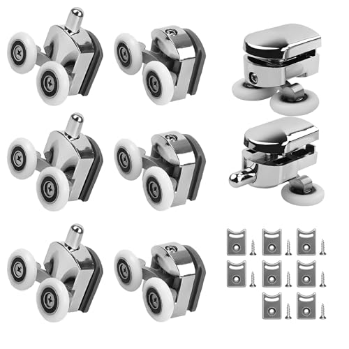Lot de 8 roulettes pour porte de douche, 23 mm, pour portes coulissantes avec bloc anti-collision et vis, pour portes en verre de salle de bain (4 roulettes...