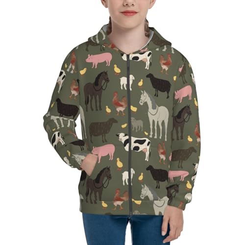 Farm Animals Kids Pullover Hoodies Boys Zip Up Sweatshirts Girls Athletic Clothes with Pocket3