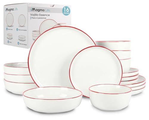 Lista de Vajillas los preferidos por los clientes. 47 Magma Life Vajilla para 4 Personas de Ceramica/Porcelana, 16 Pzs 8 Platos Extendidos en 2 Tamaños, 4 Platos Hondos, 4 Tazones. Resistente a Altas Temperaturas, Lavavajillas y...