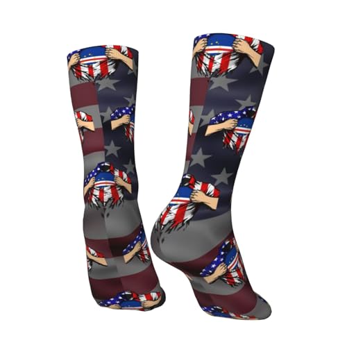 USA & Cape Verde Flag Chest America Adult Polyester Crew Socks Breathable Moisture-Wicking Athletic Running Gym34