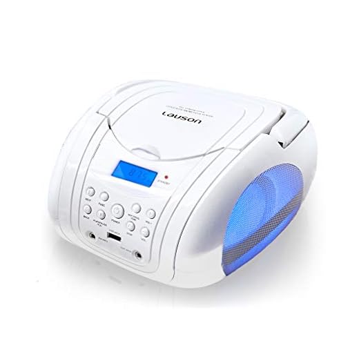 Lauson BB22 Stereo CD Player Boombox | Portable Radio with USB Port to Play Mp3 Music | FM Stereo | CD-R/CD-RW Compatible | Aux Port | Headphone | Color Changing Lights (White)