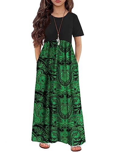 Image of Arshiner Girls Maxi Dress Long /Short Sleeve Casual Holiday Dress with Pockets for 5-13 Years