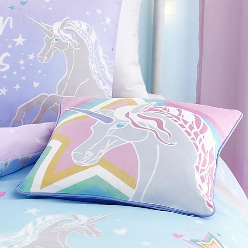 Miniatura 5 de Bedlam - Funda De Edredón De Unicornio Que Brilla En La Oscuridad - Tamaño Individual 200 X 140 Cm - Reversible 2 Diseños - Estrella Mágica Y Unicornio Para Niñas - Rosa Lila