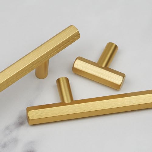320mm Brushed Brass Hexagonal Bar Handle for Cabinets and Cupboards T-Bar Drawer Pull - Image 4
