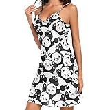 Fisyme Cute Panda Bear Nightgowns for Women Satin Sleeveless Sleep Dress Chemise Night Gowns Sleepwear, XL