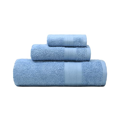TRIDENT 3 Piece Bath Towels Set for Bathroom - 1 Bath Towel, 1 Hand Towel, 1 Washcloth 100% Cotton Soft and Plush Highly Absorbent, Soft Towel for Hotel & Spa - Allure Blue TRIDENT 3 Piece Bath Towels Set for Bathroom - 1 Bath Towel, 1 Hand Towel, 1 Washcloth 100% Cotton Soft and Plush Highly Absorbent, Soft Towel for Hotel & Spa - Allure Blue