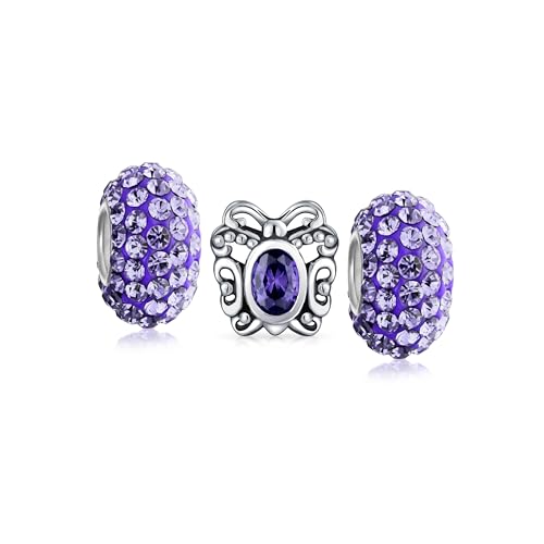 Cuentas de mariposas púrpuras amatista de plata .925 para pulsera europea de dijes