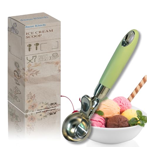 Jane Kitch Stainless Steel Ice Cream Scoop with Trigger, Heated Dishwasher Safe Melon Baller, 1 OZ, 7.9x1.9 Inch, Green -  01