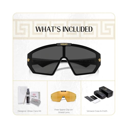 Versace VE4461 Shield Sunglasses for Men for Women +FREE SPARE Clip on Shield Lens +BUNDLE with ACCESSORY EYEWEAR KIT2