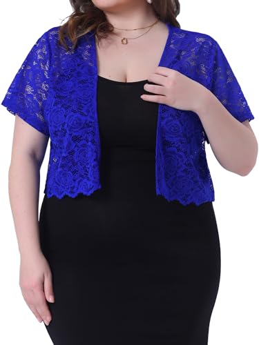 Image of Agnes Orinda Plus Size Bolero Shrugs for Women Lightweight Open Front Short Sleeve Cropped Lace Cardigan