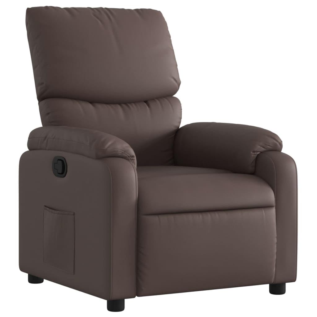 Sillón de relax manual de piel sintética marrón con reposabrazos, cómodo sillón de descanso con bolsillo lateral, respaldo ajustable hasta 135°, piel sintética de fácil cuidado, estable