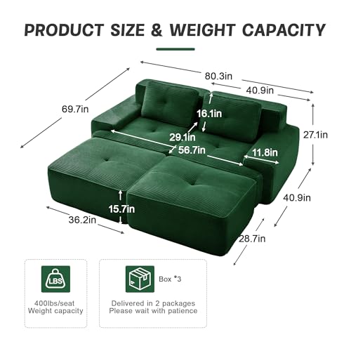 Image of Corduroy Modular Sectional Sofa, Oversized Cloud Couches for Living Room