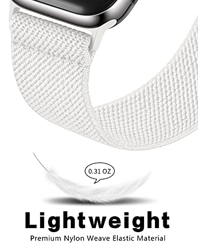 Image of AMANECER Stretchy Nylon Bands Compatible with Apple Watch Ultra 3 /2 /1 SE Series 11 /10 /9 /8 /7 /6 /5 /4, Adjustable Braided Elastic Sport Loop Rugged Strap for iWatch Women Men (Bright White, 44 /45 /46 /49MM)
