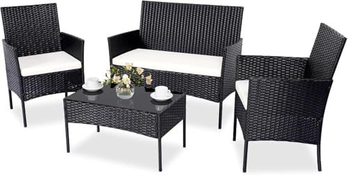 PAIQIAN Patio Furniture Set 4 Pieces, Outdoor Rattan Furniture with