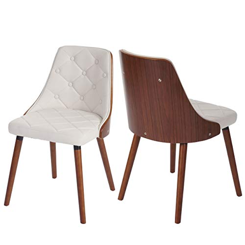 Juego de 2 sillas de comedor HWC-A75, silla de visita silla de cocina, madera curvada nogal ~ polipiel blanca