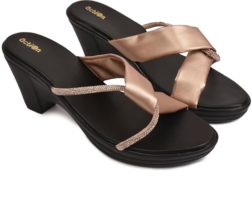 Image of Action Women's Crystal-Embellished Suede Platform Sandals|Stiletto Heel| Cross-Strap Design Bronze, Black