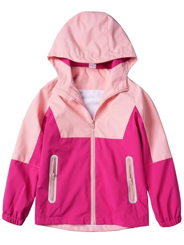 LAUSONS Chaqueta Impermeable Ligero para Niños y Niñas Cazadora Cortavientos con Capucha Chubasquero Unisex Niños Rosa 9-10 años/Tamaño 140