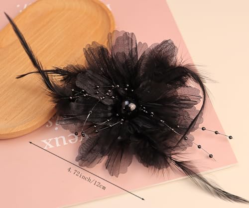 Pinza vintage para cabello con plumas y flores grandes miniatura 5