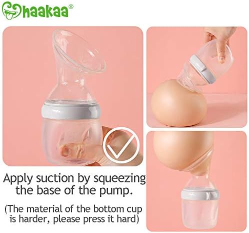 haakaa Gen.3 Manual Breast Pump Upgraded Multifuctional Silicone Breast Pump for Breastfeeding Moms to Collect Breast Milk Reusable(5.4oz/160ml, Grey)
