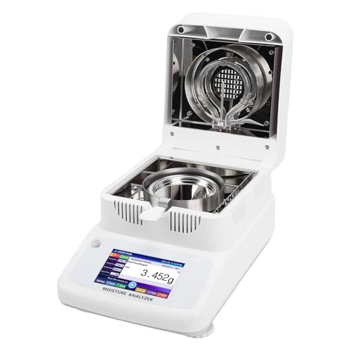 Luocute Analizador de Humedad, Pantalla Táctil LCD de 5 Pulgadas, Precisión de 0,001 G, Legibilidad de 0,01, Probador de Contenido de Agua de Calefacción Halógena con Interfaz (Enchufe europeo 220V)