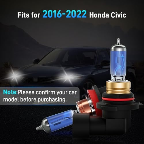 Image of XFLHEHD Fits for 2016-2022 Honda Civic Halogen Headlight Bulbs Combo, Ultra Bright 5000K White High Low Beam Headlight Bulbs, Plug and Play, 4 Pack