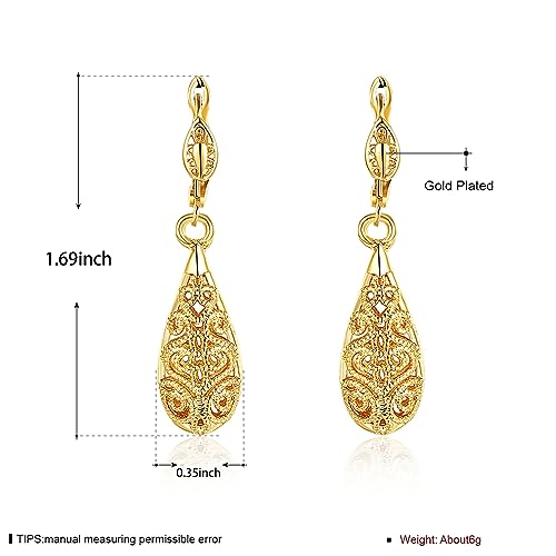 Gold Dangle Earrings for Women, 18K Gold Plated Waterdrop Cutout Drop Earrings2