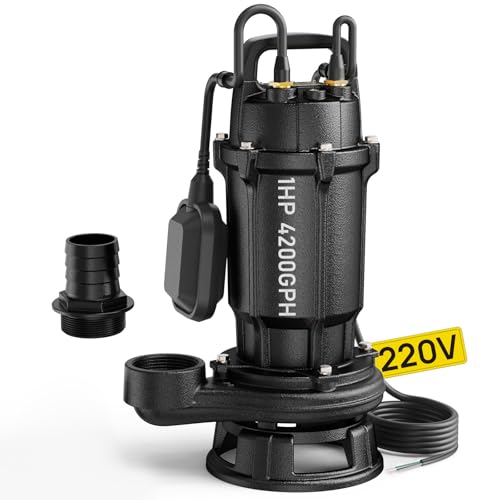 Image of Aquastrong 1 HP Sewage Grinder Pump, 4200 GPH Sewage Pump 2 inch Discharge, Cast Iron Sump Pump Submersible with Auto Float Switch for Basement Sump Basin and Sewage Well, Dark