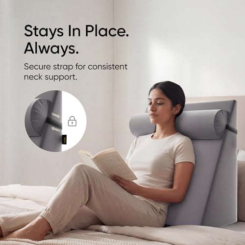Image of Frido Wedge Neck Rest Pillow | Multipurpose Neck Pillow | Memory Foam Roll with Adjustable Strap | Relieves Neck, Knee & Lumbar Pressure | Compatible with Wedge Plus | Washable Cover, Slate Grey