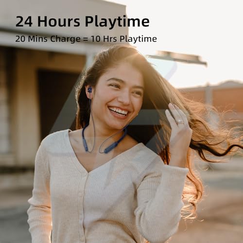 Image of UN1QUE Wireless Earphones Bluetooth In Ear Neckband -24 Hours Playtime,Adjust Eq Bass,Magnetic Instant Connection,20 Mins Charge -Ergonomic Neckband With Mic,Type-C Charging,Ipx5 Waterproof(Blue)