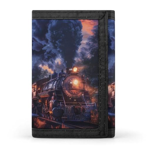 Train The Express American Railroad Trifold Wallets Slim Coin Purse Card Holder Durable Money Clip for Women Men